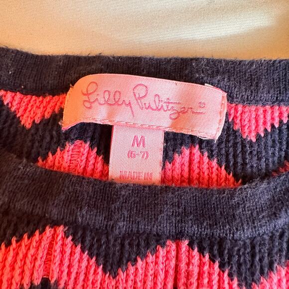 Lilly Pulitzer Little Santana Chevron Sweater Dress Pink & Black Medium (6/7) - Picture 4 of 6